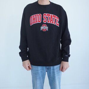 Ohio State Buckeyes Champion Athletic Black Red Embroidered Crew Neck Sweater L